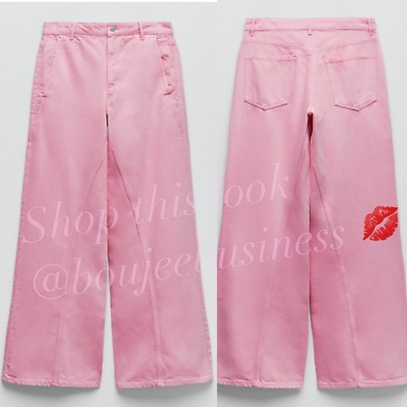ZARA Super Wide Leg Pastel Pink Jeans BNWT - Picture 5 of 5